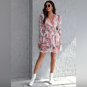 SHEIN ruffle pink floral ruffle dress, as good as new!